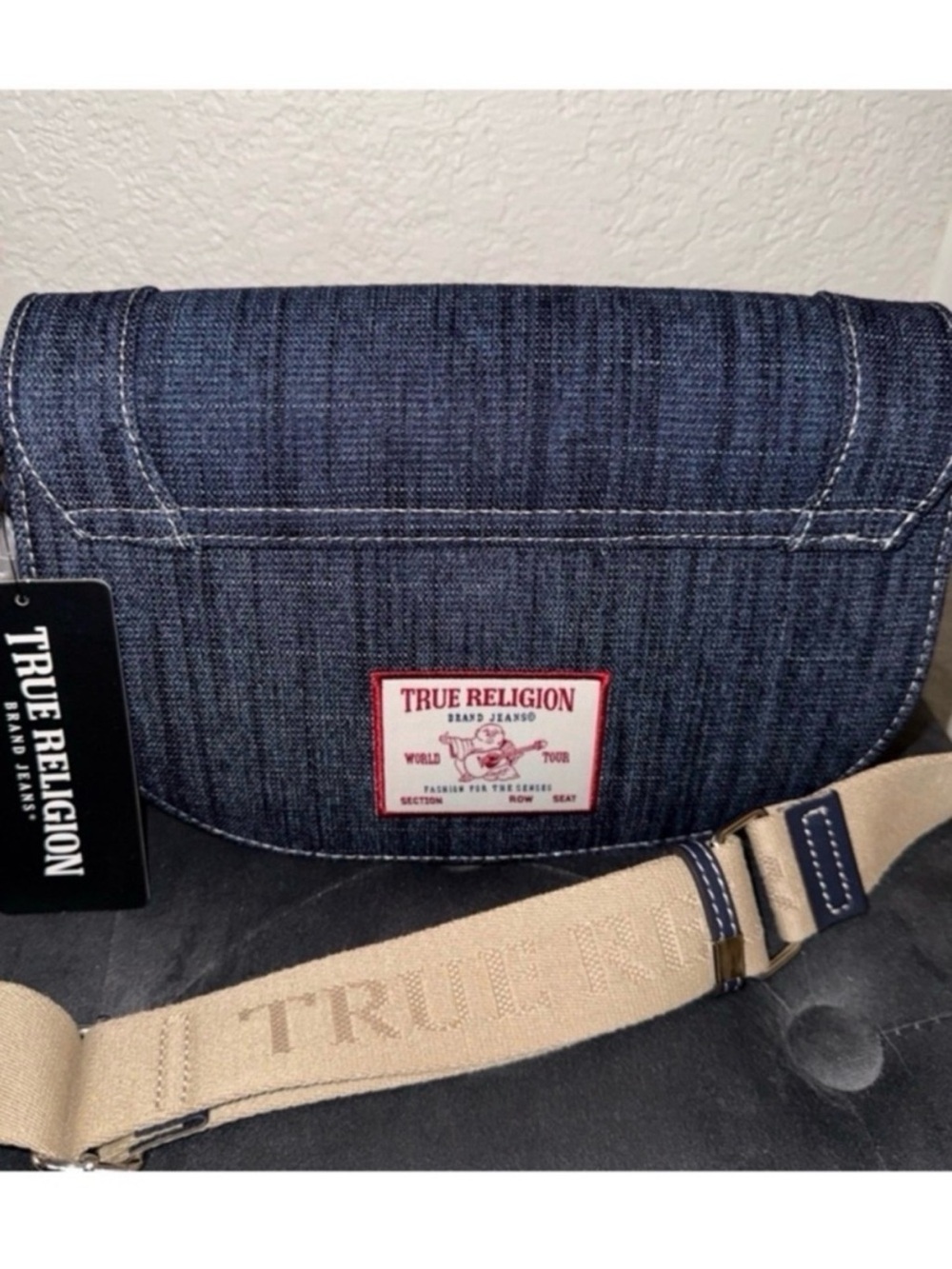 True Religion Dark Blue Denim Crossbody with Embellished Horseshoe - Picture 12 of 12